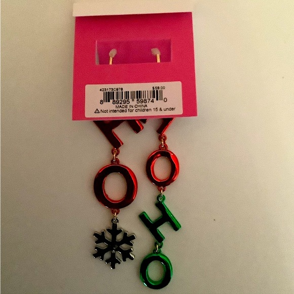Betsey Johnson Christmas Ho Ho Ho Snowflake Earrings New - Picture 5 of 5